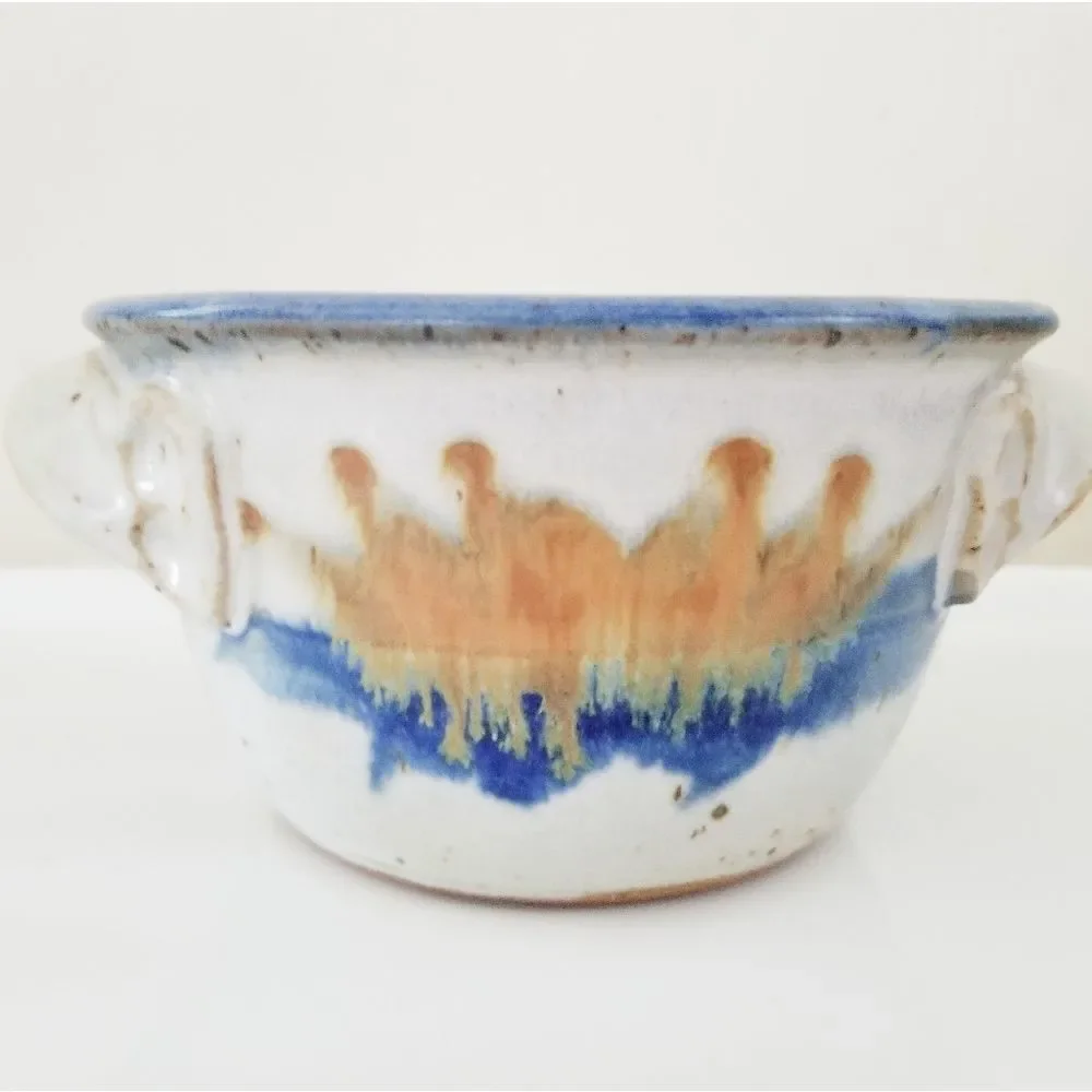 Vintage Pottery bowl with handles signed